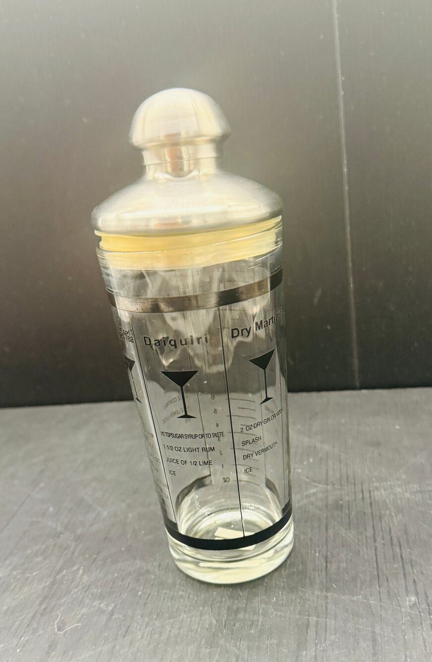 15 oz Glass Cocktail Martini Shaker Drink Mixer With Classic Recipes Metal Top